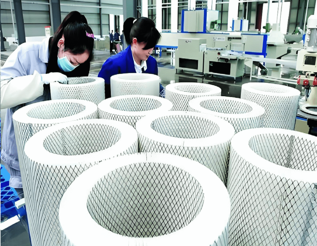Air filters being produced in the factory