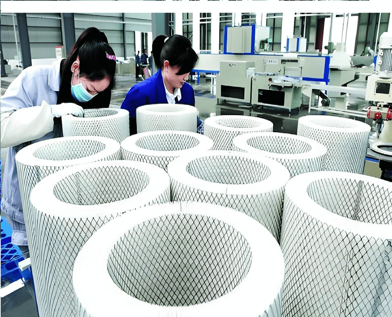 Air filters being produced in the factory
